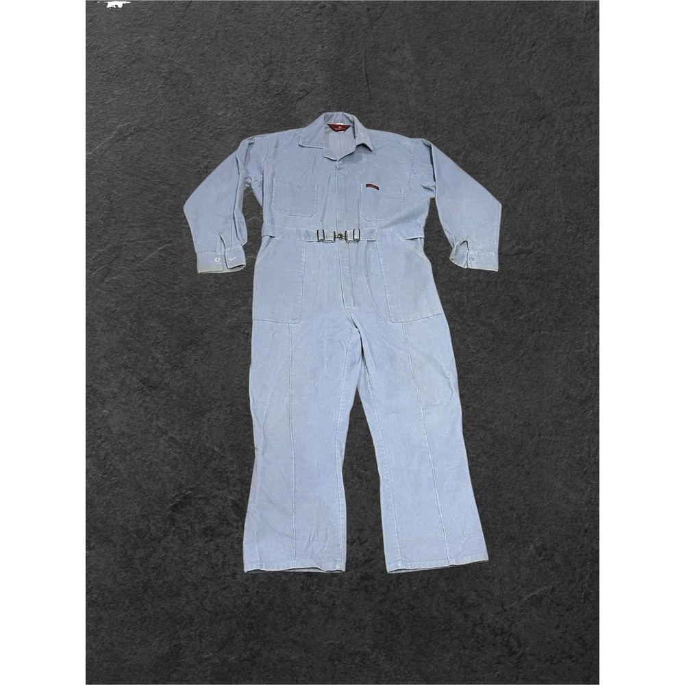 Vintage Para-Suit Corduroy Jumpsuit Coveralls Womens 12 Short Blue Flared - READ